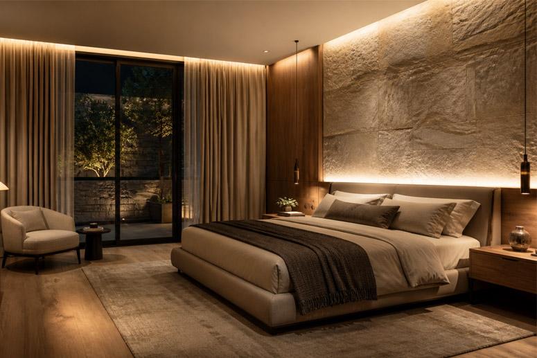 Warm bedroom lighting design for luxury homes