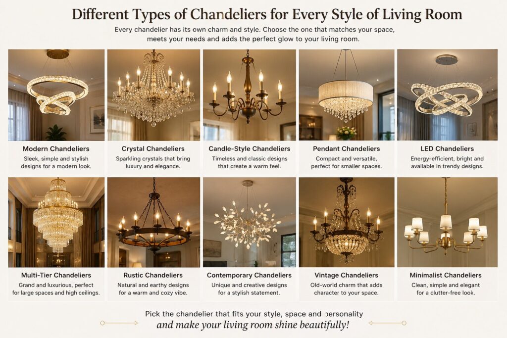 Crystal chandelier in a living room